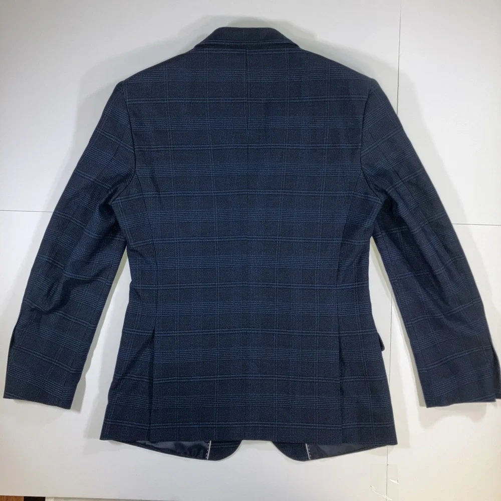 Alain Dupetit Suit Mens 36S 30W Slim Blue Glen Plaid Unhemmed Pants